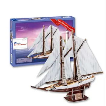 

Two Masted Schooner Boat Education 3D Paper DIY Jigsaw 3458 Puzzle Model Educational Toy Kits Children Boy Gift Toy