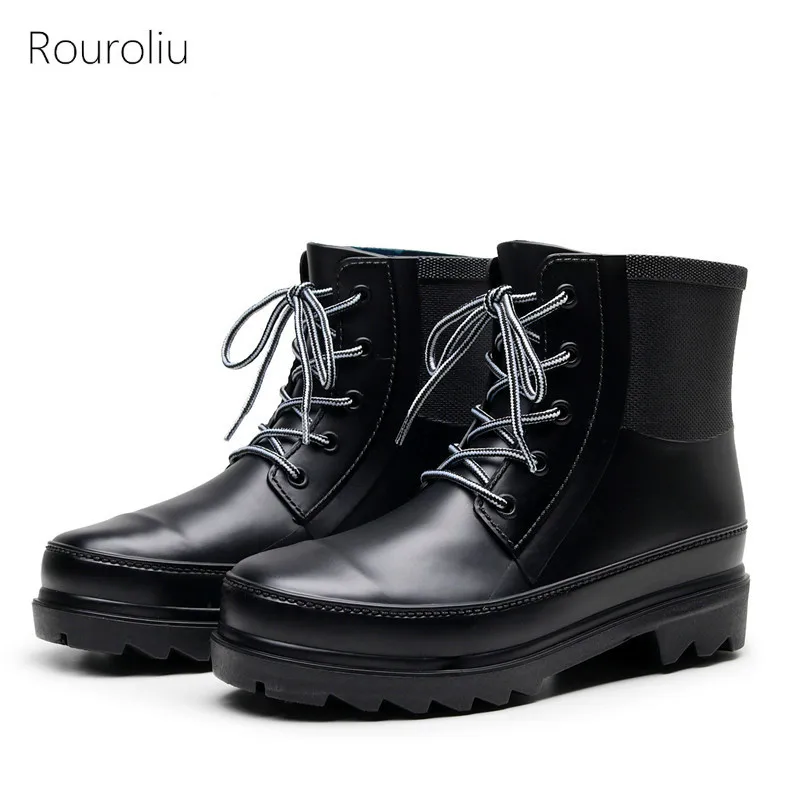 Rouroliu 2020 Men Autumn Winter Ankle Water Boots Outdoor Lace-Up Rainboots Non-Slip Flat With Couple Shoes
Rouroliu 2020 Men Autumn Winter Ankle Water Boots Outdoor Lace-Up Rainboots Non-Slip Flat With Couple Shoes