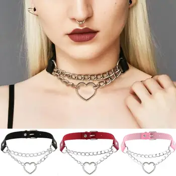 Fashion hiphop collar necklace Maid Collar Punk Gothic Leather Choker Metal Chain Harajuku Adjustable Heart Necklace Jewelry
Fashion hiphop collar necklace Maid Collar Punk Gothic Leather Choker Metal Chain Harajuku Adjustable Heart Necklace Jewelry