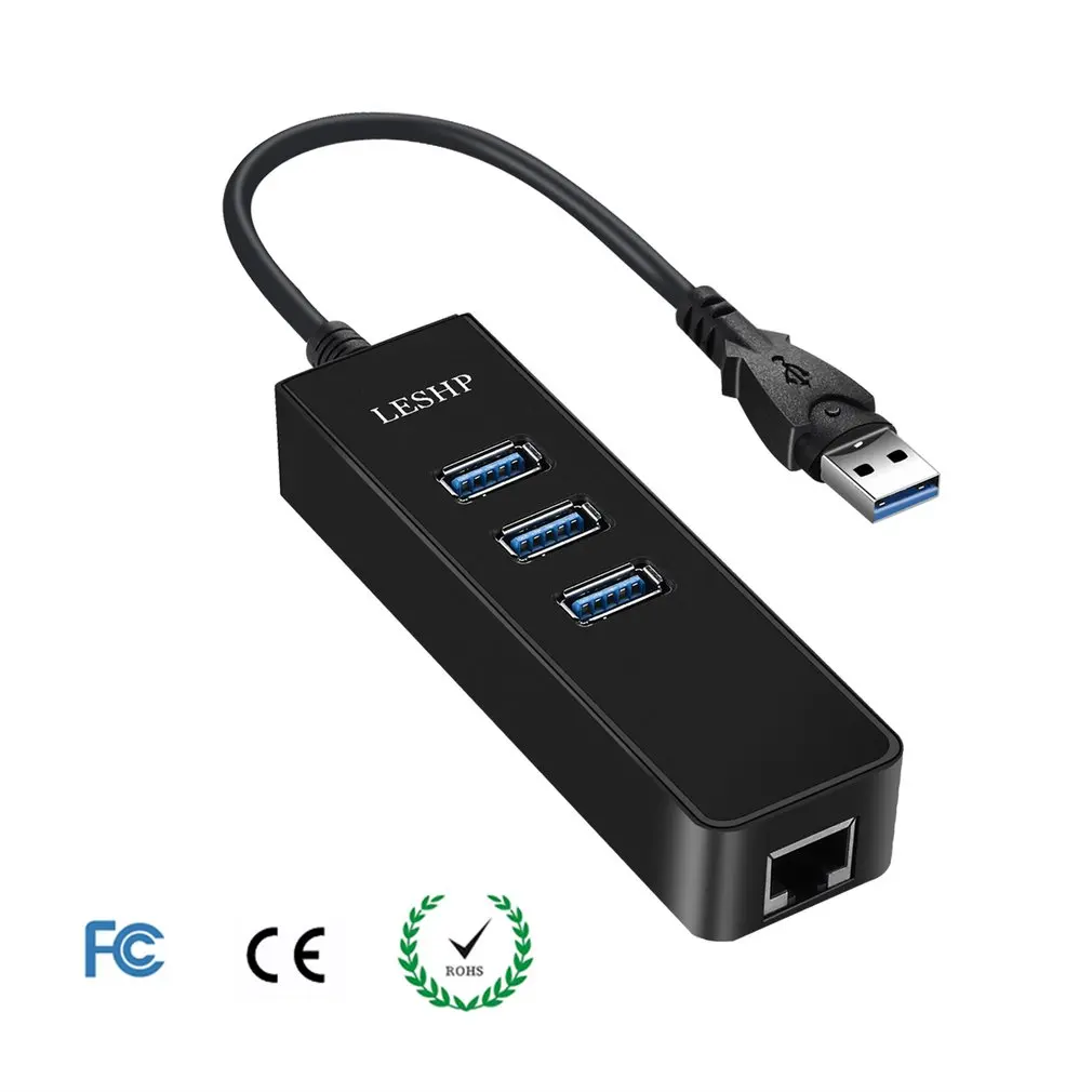 LESHP 3-Port USB 3.0 HUB with 1000Mbps Ethernet Adapter Portable Data Hub Network Adapter for Macbook for Mac Pro / mini
LESHP 3-Port USB 3.0 HUB with 1000Mbps Ethernet Adapter Portable Data Hub Network Adapter for Macbook for Mac Pro / mini