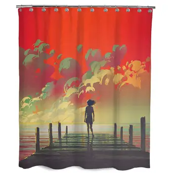 Red Shower Curtain for Girls and Kids, Bathroom Decoration Rustic Design Decor,Sea and Bridge Print Waterproof Farmhouse Long
Red Shower Curtain for Girls and Kids, Bathroom Decoration Rustic Design Decor,Sea and Bridge Print Waterproof Farmhouse Long