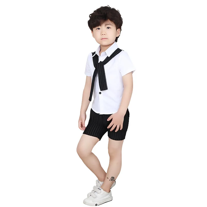 School Kids Sports Short Sleeves Shirt+Shorts 2pcs Suit Children Birthday Party Gift Clothing Gentleman Boys Summer Set | Детская одежда