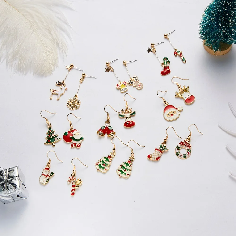 rinhoo 1pair colorful christmas elk snowflake shape alloy