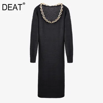 DEAT New Autumn And Winter Fashion Casua Long Sleeve O Neck Slim Chain Loose Solid Color Long Dress Women SG264
DEAT New Autumn And Winter Fashion Casua Long Sleeve O Neck Slim Chain Loose Solid Color Long Dress Women SG264