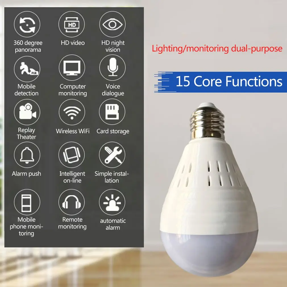 960/1080 Wireless Panoramic Lamp Bulb wifi Home Security Camera CCTV Fisheye 360 Degree Camera HD WIFI Network Remote Monitor
960/1080 Wireless Panoramic Lamp Bulb wifi Home Security Camera CCTV Fisheye 360 Degree Camera HD WIFI Network Remote Monitor