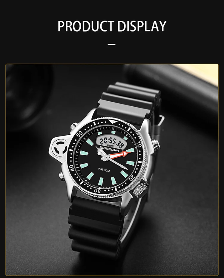 SANDA Fashion Sport Men LED Digital Watches Dual Display Quartz Wristwatch Outdoor Waterproof Military Wristwatches Mens Clock SANDA Fashion Sport Men LED Digital Watches Dual Display Quartz Wristwatch Outdoor Waterproof Military Wristwatches Mens Clock