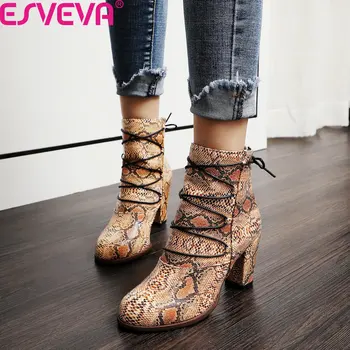 ESVEVA 2020 Square Heel Snakeskin PU Leather Women Shoes Autumn Winter Casual Round Toe Lace Up Zipper Ankle Boots Size 34-39 
ESVEVA 2020 Square Heel Snakeskin PU Leather Women Shoes Autumn Winter Casual Round Toe Lace Up Zipper Ankle Boots Size 34-39