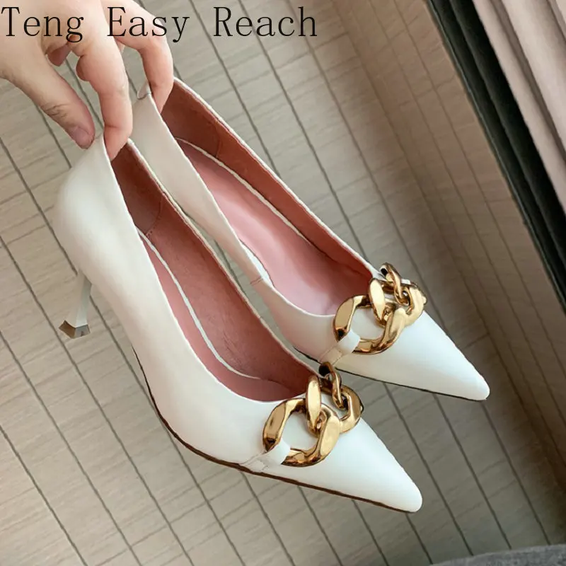 2021 Chic Genuine Natural Leather Fashion Woman's Party Office Shoes Thin High Heels Sexy Woman Stilettos With Metal Chain
2021 Chic Genuine Natural Leather Fashion Woman's Party Office Shoes Thin High Heels Sexy Woman Stilettos With Metal Chain