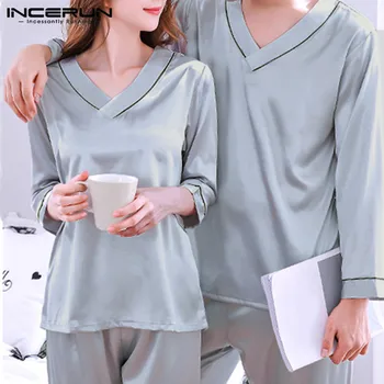 INCERUN Men Pajamas Sets Long Sleeve Unisex Sleepwear Soft V Neck Tops Long Pants 2 Pieces Couple Nightgown Cozy Pyjamas Sets 
INCERUN Men Pajamas Sets Long Sleeve Unisex Sleepwear Soft V Neck Tops Long Pants 2 Pieces Couple Nightgown Cozy Pyjamas Sets