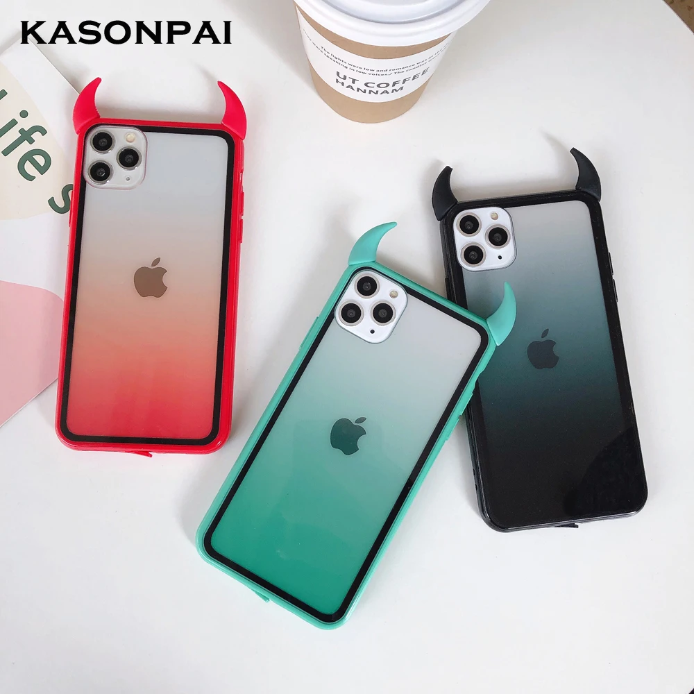 Чехол KASONPAI с дьявольскими рогами и градиентом для iPhone 11 Pro Max XR X XS 7 8 6 Plus мягкий