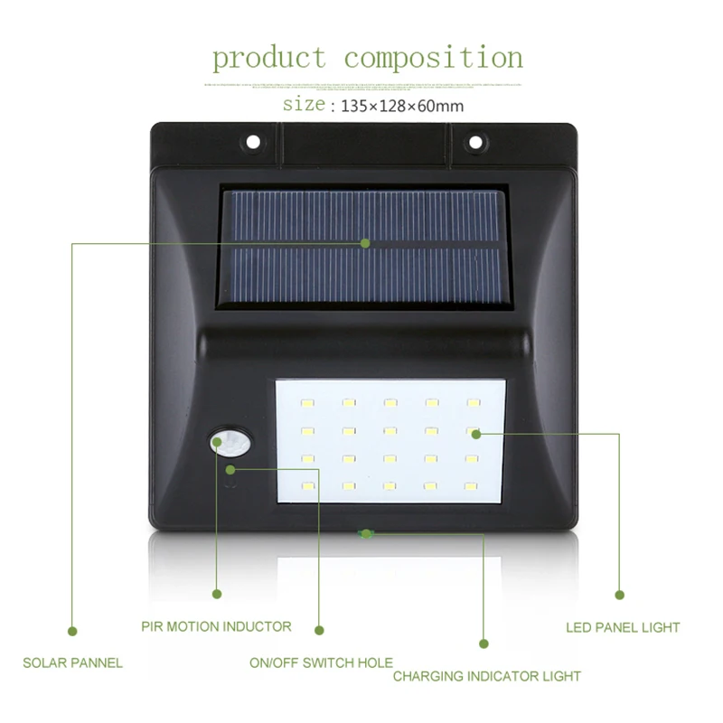 20LEDS PIR Human Motion Sensor Or Light Sensor Solar Light Outdoor Path Wall Lamp Security Spot Lighting Lamps
20LEDS PIR Human Motion Sensor Or Light Sensor Solar Light Outdoor Path Wall Lamp Security Spot Lighting Lamps