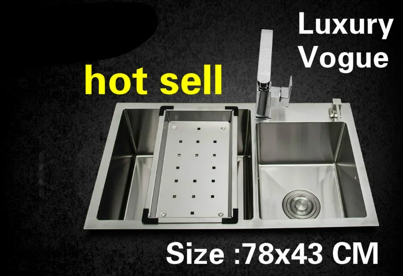 

Free shipping Apartment vogue wash vegetables kitchen manual sink double groove luxury 304 stainless steel hot sell 780x430 MM