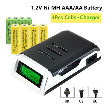 4Pcs AAA 1.2V 1800 mah Rechargeable battery AA 1.2 V 3000 mah Rechargeable NI-MH Battery +1pcs 4-cell battery charger
4Pcs AAA 1.2V 1800 mah Rechargeable battery AA 1.2 V 3000 mah Rechargeable NI-MH Battery +1pcs 4-cell battery charger