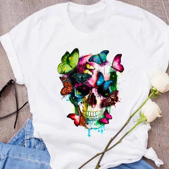 

Women Graphic Skull Watercolor Scary Ladies Print Halloween Clothing Clothes Lady Tees Tops Female T Shirt Womens T-Shirt