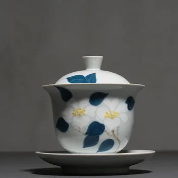155ml Hand Painted Camellia Porcelain Gaiwan Ceramic Tea Bowl Kung Fu Tea Set Tea Cup Household Drinkware Teaware Teapot Decor
155ml Hand Painted Camellia Porcelain Gaiwan Ceramic Tea Bowl Kung Fu Tea Set Tea Cup Household Drinkware Teaware Teapot Decor