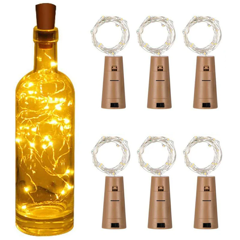 Фото Гирлянда с пробковыми светодиодами 20 шт. лампа для бутылки вина питанием от
