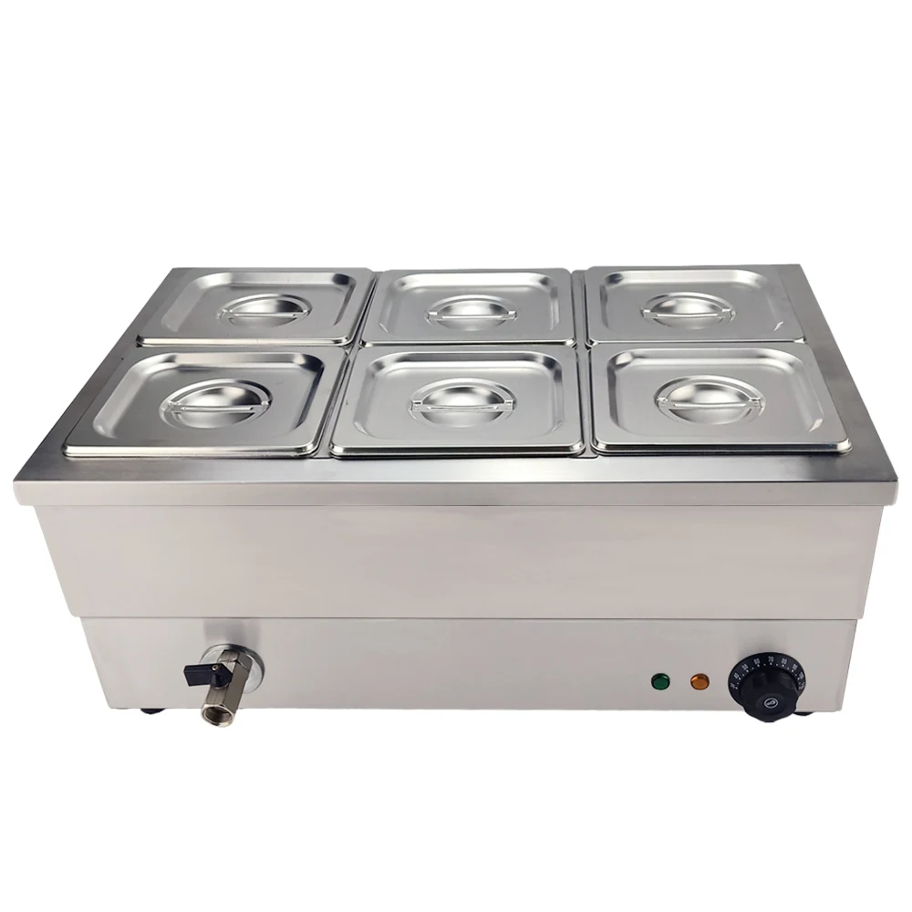 

6 Tanks Bain Marie Buffet Commercial Electric Food Warmer Deep Soup Stove Stainless Steel Soup Pool for Restaurant Hotel Kitchen