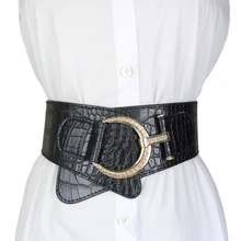 European and American fashion women's belt decoration versatile personality elastic waist cover wide Punk Black 
European and American fashion women's belt decoration versatile personality elastic waist cover wide Punk Black