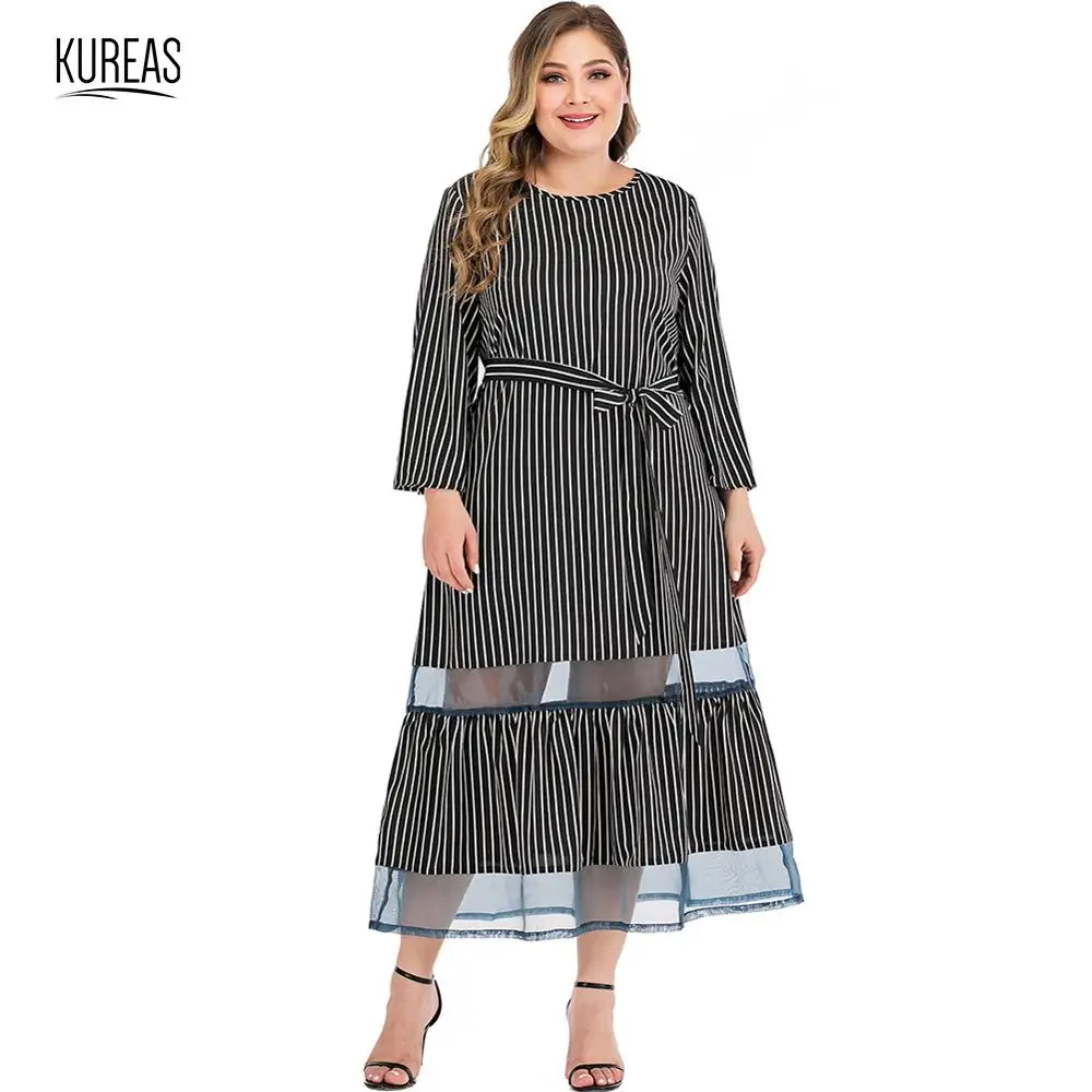 Kureas Women Dress Plus Size Winter Autumn 2109 Fashion Striped Mesh Patchwork Maxi Dresses Elegant Flare Sleeve Long Gown
Kureas Women Dress Plus Size Winter Autumn 2109 Fashion Striped Mesh Patchwork Maxi Dresses Elegant Flare Sleeve Long Gown