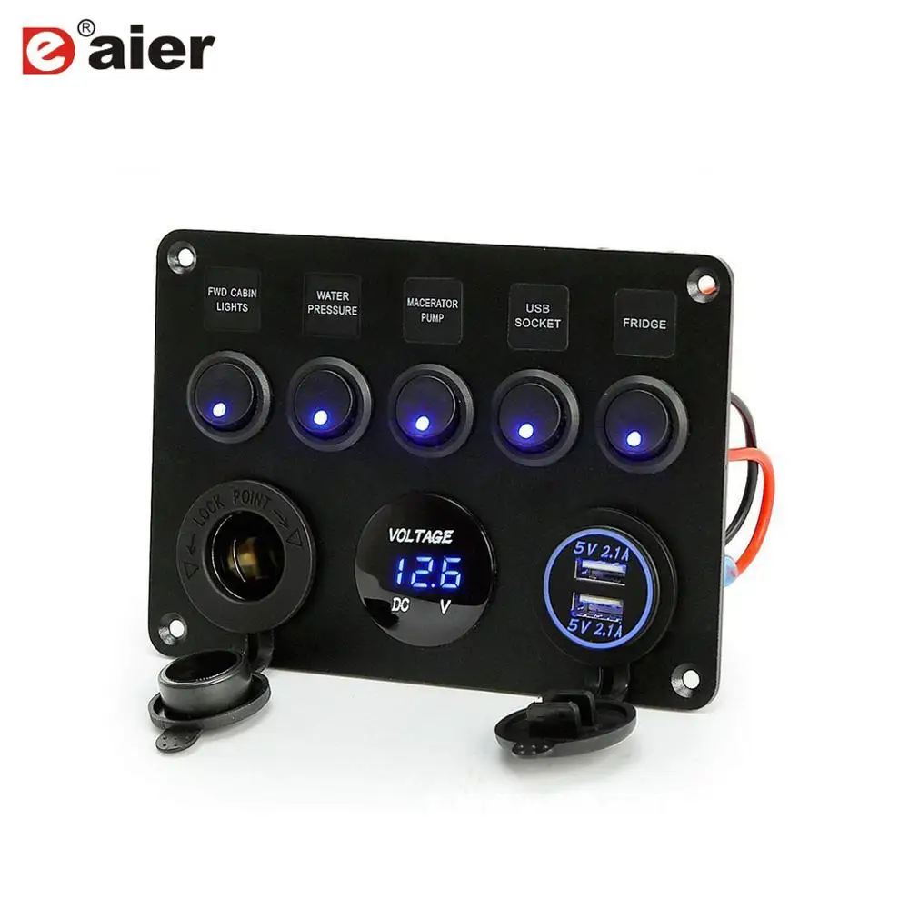5 Gang ON-Off 12V Toggle Rocker Switch Panel Waterproof with Digital Voltmeter 4.2A Dual USB Charger Cigarette Light for RV Car
5 Gang ON-Off 12V Toggle Rocker Switch Panel Waterproof with Digital Voltmeter 4.2A Dual USB Charger Cigarette Light for RV Car
