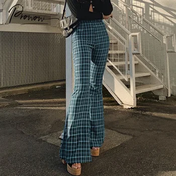 Prowow New Fashion Style Women Flare Pants Blue Plaid Side Zipper Female Pants Ladies Casual Mid Waist Pants Women Clothes
Prowow New Fashion Style Women Flare Pants Blue Plaid Side Zipper Female Pants Ladies Casual Mid Waist Pants Women Clothes