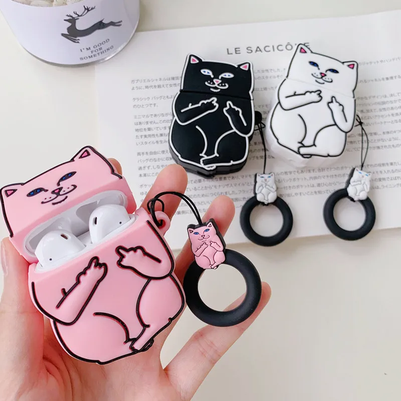 Middle Finger Cat Soft Silicone Wireless Earphone Charging Cover Bag For Apple AirPods 1 2 Cute Bluetooth Headset Box Ring Strap
Middle Finger Cat Soft Silicone Wireless Earphone Charging Cover Bag For Apple AirPods 1 2 Cute Bluetooth Headset Box Ring Strap