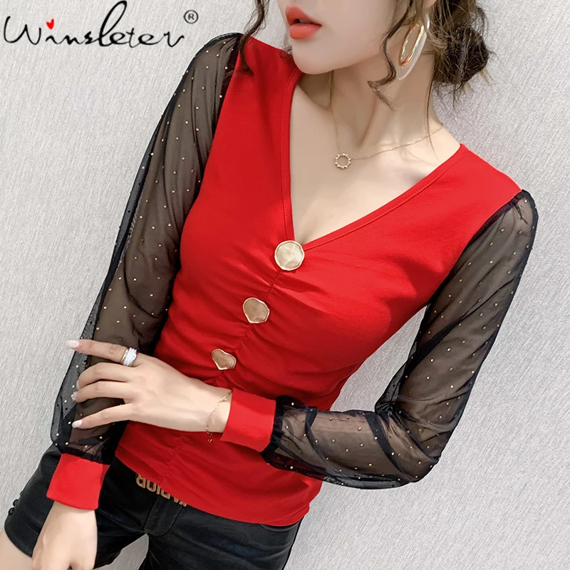 Fall Winter Clothing Women Korean Style T-shirt Sexy Patchwork Mesh Diamonds Tops Ropa Mujer Long Sleeve Cotton Tees New T08536L
Fall Winter Clothing Women Korean Style T-shirt Sexy Patchwork Mesh Diamonds Tops Ropa Mujer Long Sleeve Cotton Tees New T08536L