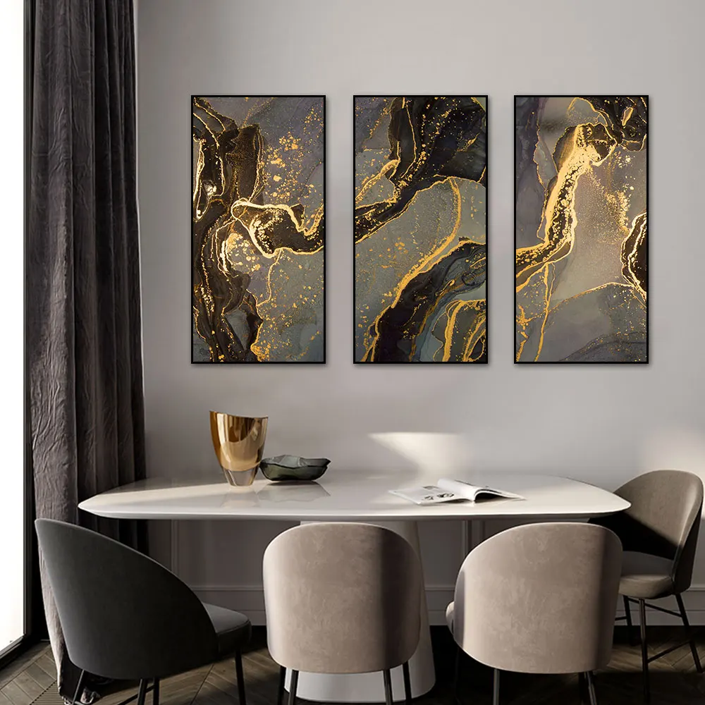 

3 panel Abstract Coffee Quicksand With Gold Foils Canvas Painting Modern Posters and Prints Wall Art For Living Room Home Decor