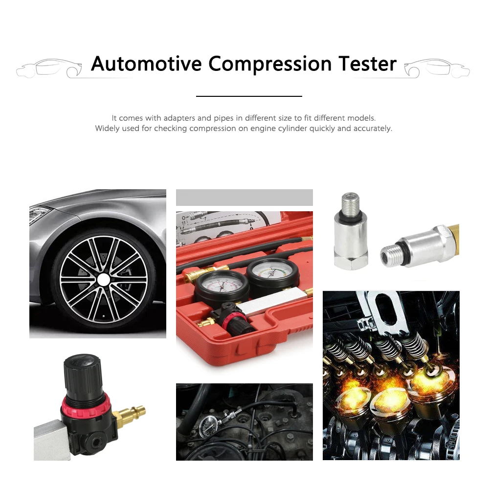 Auto Cylinder Leak Tester Compression Leakage Detector Kit Set Petrol Engine Gauge Tool Kit Double Gauge System with Case
Auto Cylinder Leak Tester Compression Leakage Detector Kit Set Petrol Engine Gauge Tool Kit Double Gauge System with Case