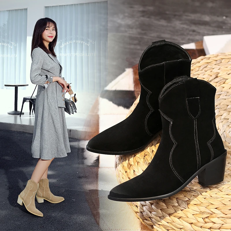 2020 Square Heel Scrub PU Leather Slip on Ankle Boots Pointed Toe Sewing Autumn Winter All Match Women Shoes Size 34-43
2020 Square Heel Scrub PU Leather Slip on Ankle Boots Pointed Toe Sewing Autumn Winter All Match Women Shoes Size 34-43
