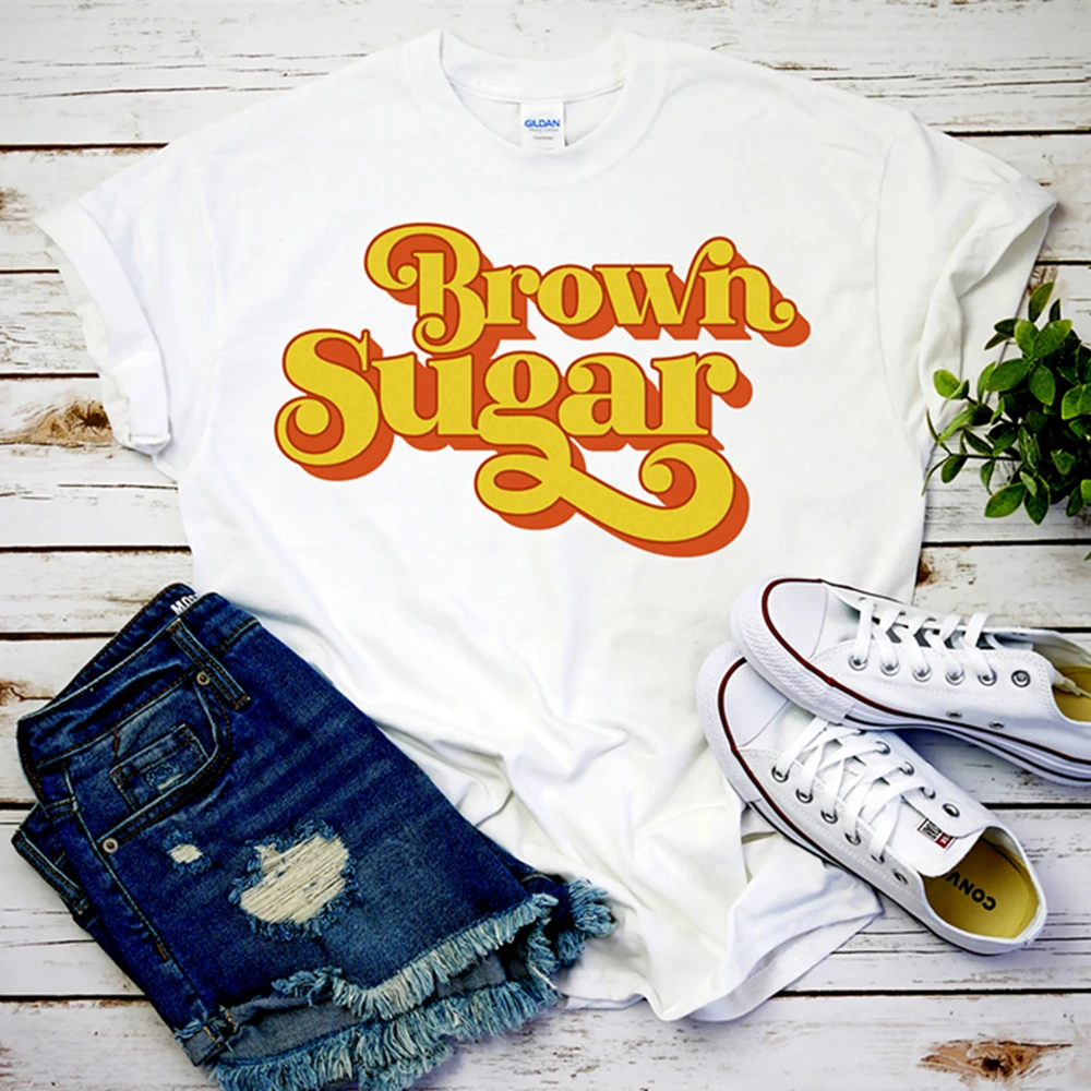 Винтажные футболки с рисунком повседневные топы Женская коричневая сахарная