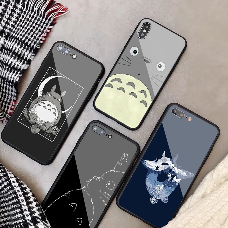 Роскошный чехол из закаленного стекла для iPhone 11 Pro Max X XS MAX 8 7 6 5 Plus Studio Ghibli Totoro