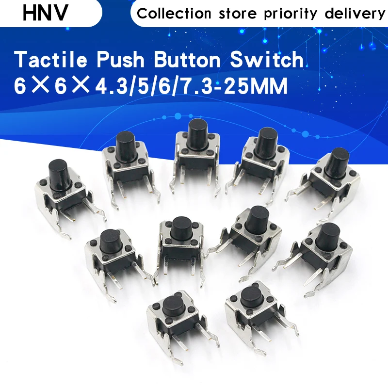 20pcs 6x6mm Panel PCB Momentary Tactile Tact Mini Switch 6*6*4.3/5/6/7/89/10/12mm Right Angle With stent 6x6x4.3mm 5mm 6mm 7mm |