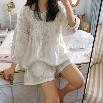 Summer Princess Long Sleeve Shorts Cotton Pajamas V-Neck White 2 Piece Women Wear Pijama Mujer Loungewear Sexy Sleepwear Pj Set
Summer Princess Long Sleeve Shorts Cotton Pajamas V-Neck White 2 Piece Women Wear Pijama Mujer Loungewear Sexy Sleepwear Pj Set