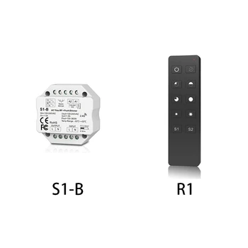 

S1-B Led Triac RF Dimmer Controller use with R1 Remote 2.4GHz Wireless input 100-240V AC 1A 100W-288W Push Dimmer LED Switch