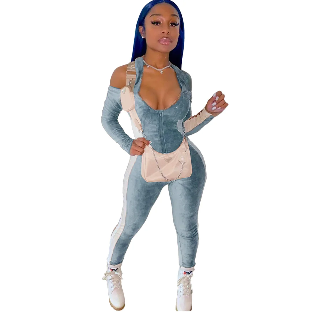 Women's Winter Sexy Fashion Jumpsuit Trousers Nightclub Zipper High Elastic Suede Halter Neck Halter Stitching Bodysuit 2020
Women's Winter Sexy Fashion Jumpsuit Trousers Nightclub Zipper High Elastic Suede Halter Neck Halter Stitching Bodysuit 2020
