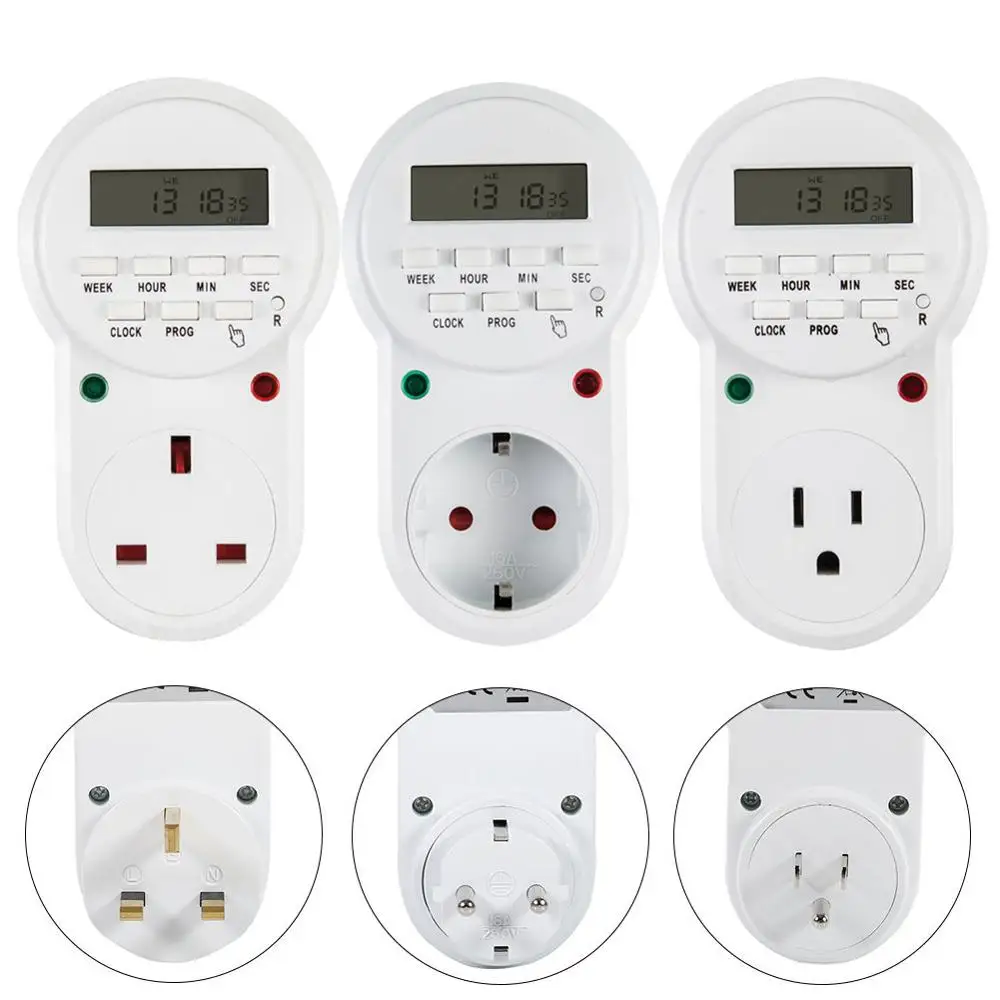 Programmable LCD Digital Hours Mins Electronic Plug-in Timer Smart Switch Socket EU, UK, US
Programmable LCD Digital Hours Mins Electronic Plug-in Timer Smart Switch Socket EU, UK, US