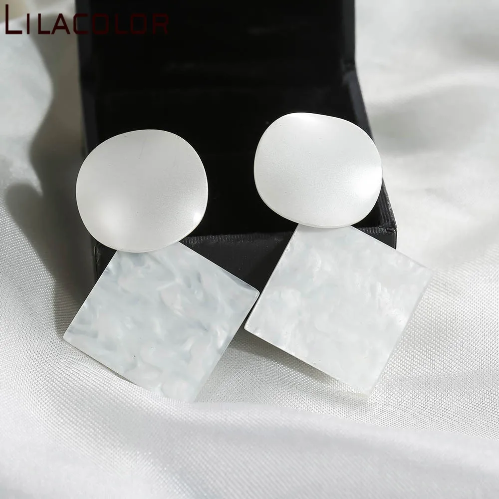

Lilacolor White Round Square Women Drop Earrings 2019 S925 Silver Pin Acrylic Ear Jewelry Accessories Dangle Earring for Party