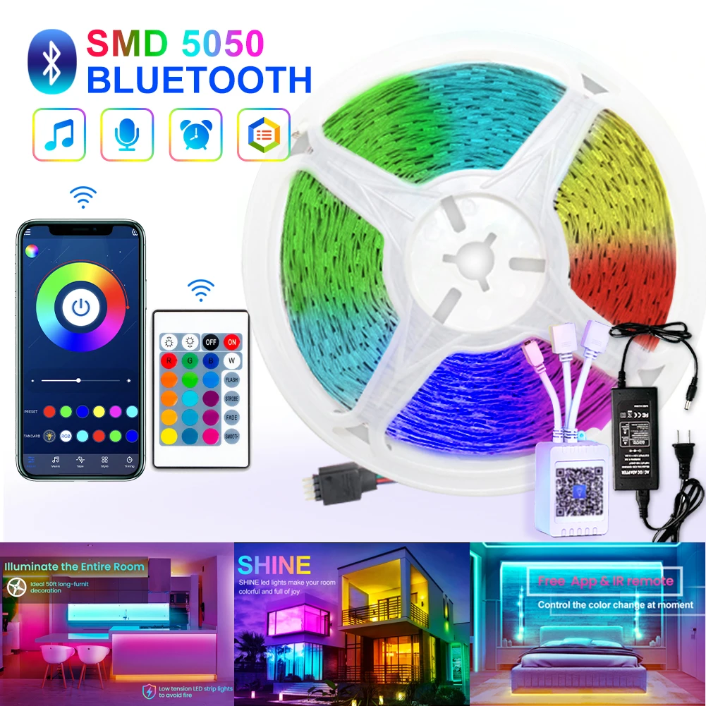 Гибкая светодиодная лента для спальни Bluetooth Wi-Fi контроллер изменение цвета RGB 5050