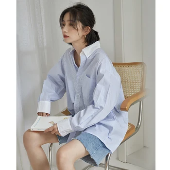 COIGARSAM Full Sleeve Shirt Womens tops Striped Loose Women shirts 8764
COIGARSAM Full Sleeve Shirt Womens tops Striped Loose Women shirts 8764