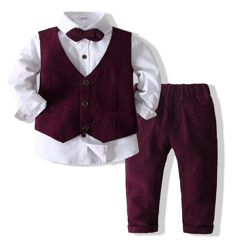 

Boys Kids Formal Sets Gentleman 3 Pcs Set Shirt+vest+pants Childrens Host Dress Clothes High Quality Spring Autumn Suits