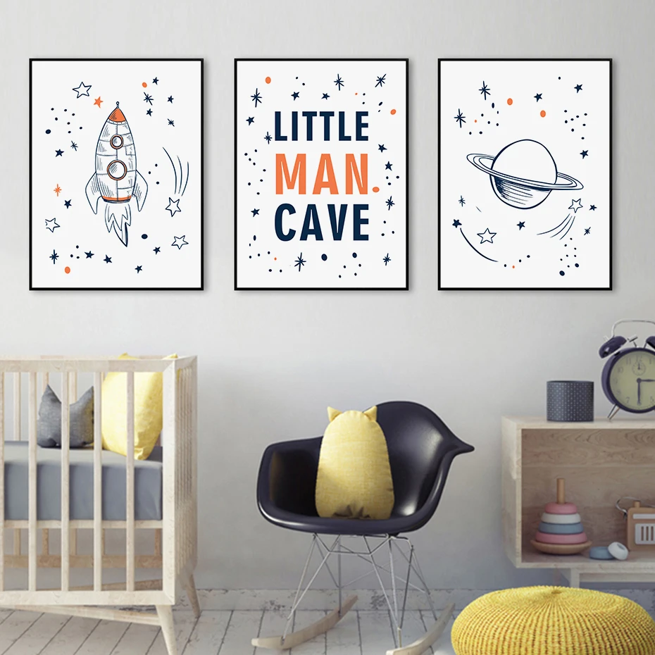 Картина на холсте с изображением мультяшных ракет инопланетянина пещера для
