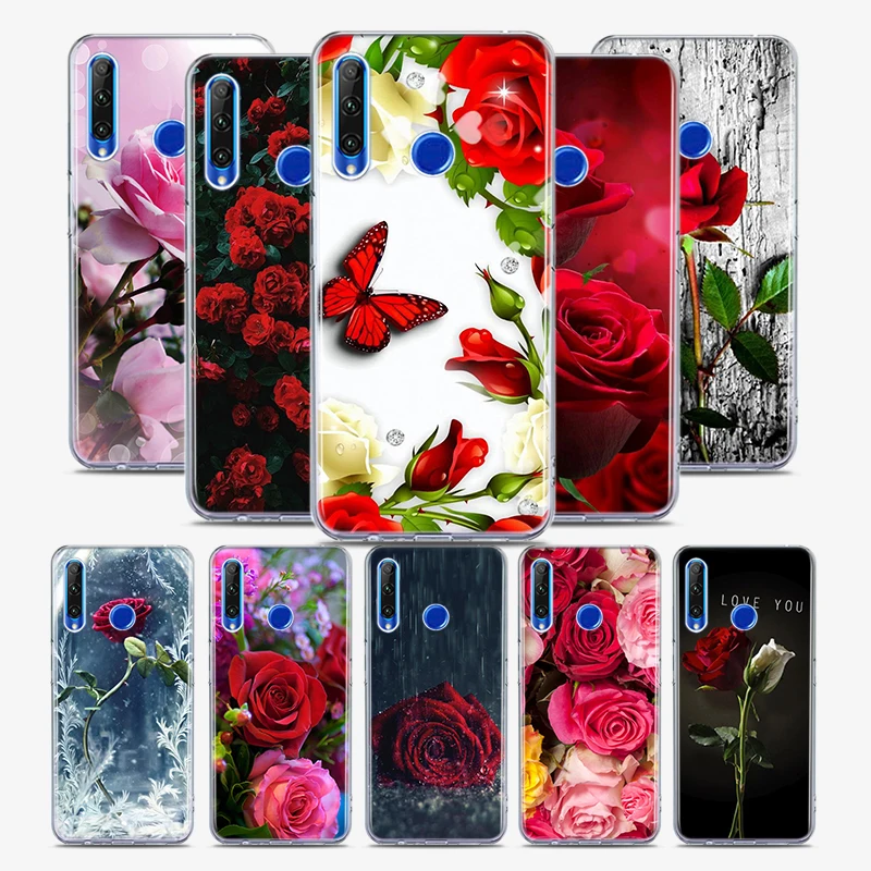 Красный цветок розы силиконовый чехол для Honor 30 30S 30i 9 10 9A 9C 9S 9N 10i 10X 9X Lite рro 5G