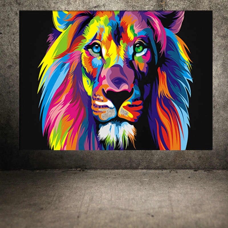 Фото Картина маслом разноцветные граффити лев леопард животное на холсте картины