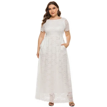 New Plus Size Women Sexy Lace Pocket Long Dress Summer O-Neck Short Sleeve Formal Dresses Women Elegant Gowns Robe De Soiree
New Plus Size Women Sexy Lace Pocket Long Dress Summer O-Neck Short Sleeve Formal Dresses Women Elegant Gowns Robe De Soiree