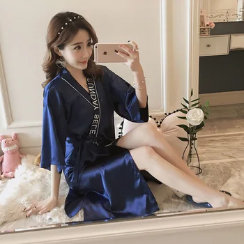 Dark Blue Model Silk Nightgown Women's Summer Half Sleeve Loose-Fit Sexy Embroidery Bandage Cloth Pajamas Bathrobe Morning Gowns
Dark Blue Model Silk Nightgown Women's Summer Half Sleeve Loose-Fit Sexy Embroidery Bandage Cloth Pajamas Bathrobe Morning Gowns