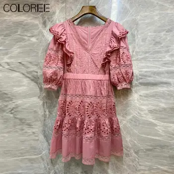 White/Pink Lace Floral Embroidery Mini Dress Women 2020 Autumn Runway Designers Elegant Ruffles V-neck Cotton Dress
White/Pink Lace Floral Embroidery Mini Dress Women 2020 Autumn Runway Designers Elegant Ruffles V-neck Cotton Dress
