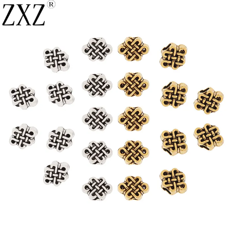 

ZXZ 50pcs Tibetan Silver/Gold Tone Chinese Knot Spacer Beads Charms Fit DIY Bracelets Jewelry Making Findings 2.5mm Hole