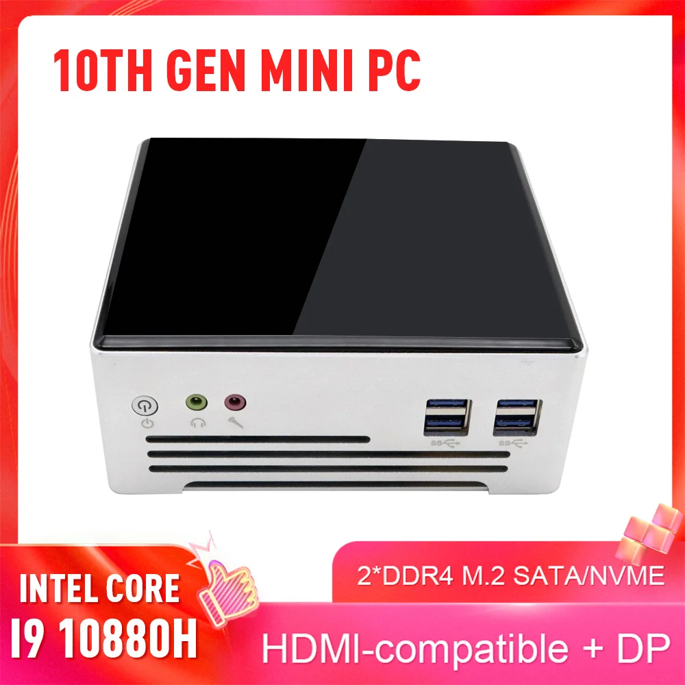 Мини-ПК 10-го поколения Intel Core i9 10880H 8 ядер 2 * DDR4 4K HDMl-совместим с + DP M.2 SATA/NVME Windows 10