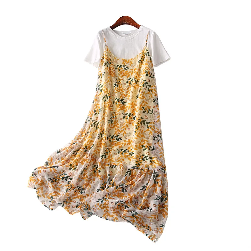 A Generation of Solid Color Short Sleeve T-shirt Floral-Print Strapped Dress Two-Piece Women's Entity
A Generation of Solid Color Short Sleeve T-shirt Floral-Print Strapped Dress Two-Piece Women's Entity
